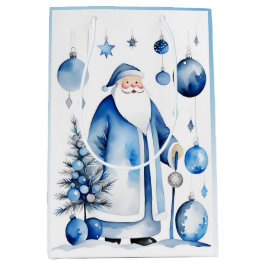 Blauw, Zilver & Wit Japandi Santa Medium Cadeauzakje