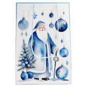Blauw, Zilver & Wit Japandi Santa Medium Cadeauzakje (Achterkant)