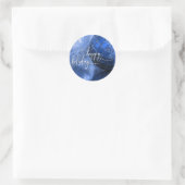 Blauw, zilver & wit vrolijk kerstfeest ronde sticker (Tas)