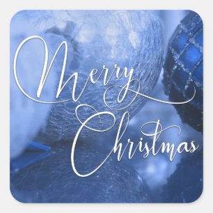 Blauw, Zilver & Witte Zalig Kerstfeest Groet Vierkante Sticker