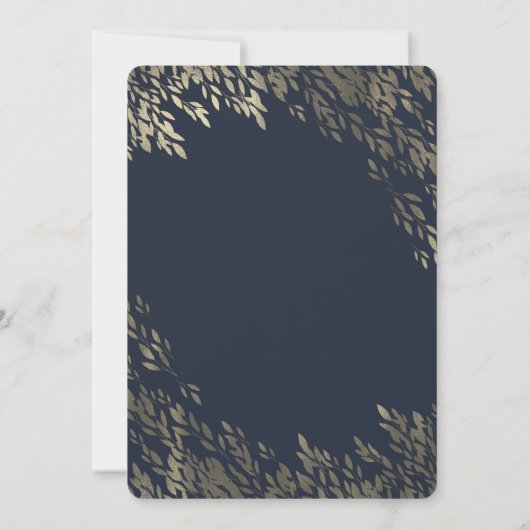 Blauw & Zilver Zilver Bladeren Chique Rustieke Bru Kaart (Achterkant)