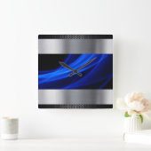 Blauw, zilver, zwart vierkante klok (Huis)