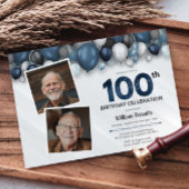 Blauw Zilver Zwart & Wit 100ste Verjaardag 2 Foto Kaart