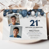Blauw Zilver Zwart & Wit 21e Verjaardag 2 Foto Kaart