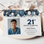 Blauw Zilver Zwart & Wit 21e Verjaardag Foto Kaart