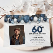 Blauw Zilver Zwart & Wit 60e Verjaardag Foto Kaart
