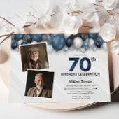 Blauw Zilver Zwart & Wit 70e Verjaardag 2 Foto Kaart