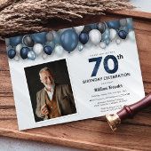 Blauw Zilver Zwart & Wit 70e Verjaardag Foto Kaart