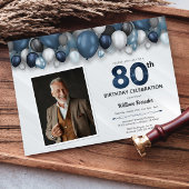 Blauw Zilver Zwart & Wit 80e Verjaardag Foto Kaart