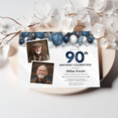 Blauw Zilver Zwart & Wit 90ste Verjaardag 2 Foto Kaart
