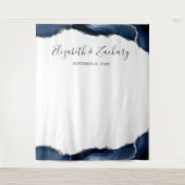 Blauw Zilveren Agaat Frame Bruiloft Foto Booth Wandkleed (Voorkant)