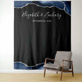 Blauw Zilveren Agaat Frame Donkere Bruiloftsfotoca Wandkleed