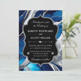 Blauw Zilveren Agaat Knikker Glitter Bruiloft Kaart