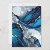 Blauw Zilveren Agat Knikker Glitter Bruiloft Kaart (Achterkant)