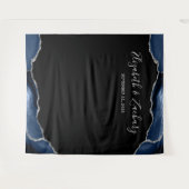 Blauw Zilveren Agate Frame Donkere Bruiloftsfotoca Wandkleed (Voorkant (horizontaal))