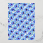 Blauw zilveren anemoon bloemige watercolor verlovi folie uitnodiging (Achterkant)
