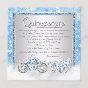 Blauw Zilveren Assepoester Prinses Quinceanera Kaart