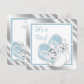 Blauw Zilveren Baby Boy Douche Kaart (Voorkant / Achterkant)