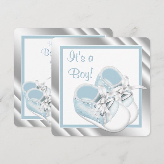 Blauw Zilveren Baby Boy Douche Kaart (Voorkant / Achterkant)