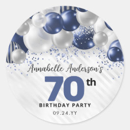 Blauw Zilveren Ballon Glitter Favoriet 70e Verjaar Ronde Sticker