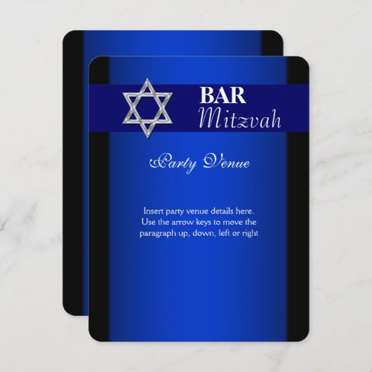 Blauw zilveren bar mitswa insert blauwe achtergron kaart (Voorkant / Achterkant)