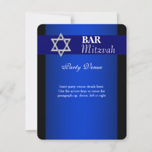 Blauw zilveren bar mitswa insert blauwe achtergron kaart