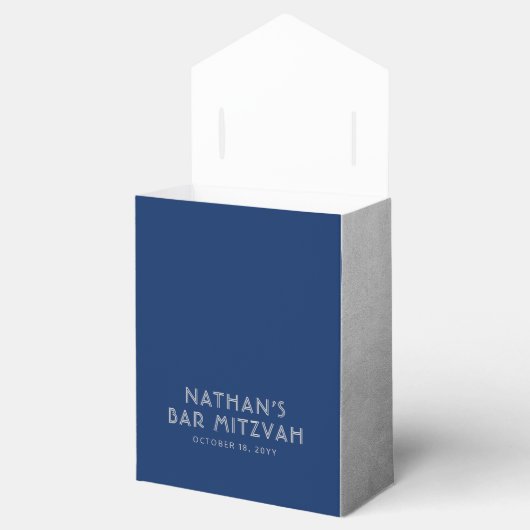 Blauw & Zilveren Bar Mitzvah Modern Dank u Bedankdoosjes (Geopend)