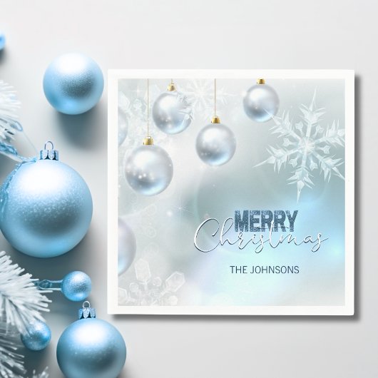 Blauw Zilveren Baubles Sneeuwvlokken KERSTMIS Servet