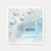 Blauw Zilveren Baubles Sneeuwvlokken KERSTMIS Servet (Voorkant)