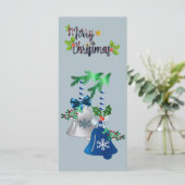Blauw & Zilveren Bellen Kerstkaart (Staand voorkant)