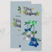 Blauw & Zilveren Bellen Kerstkaart (Voorkant / Achterkant)