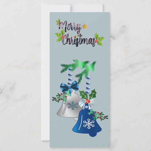 Blauw & Zilveren Bellen Kerstkaart (Voorkant)