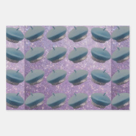 Blauw Zilveren Berets Lavendel Glitter Wrapping Pa Inpakpapier Vel
