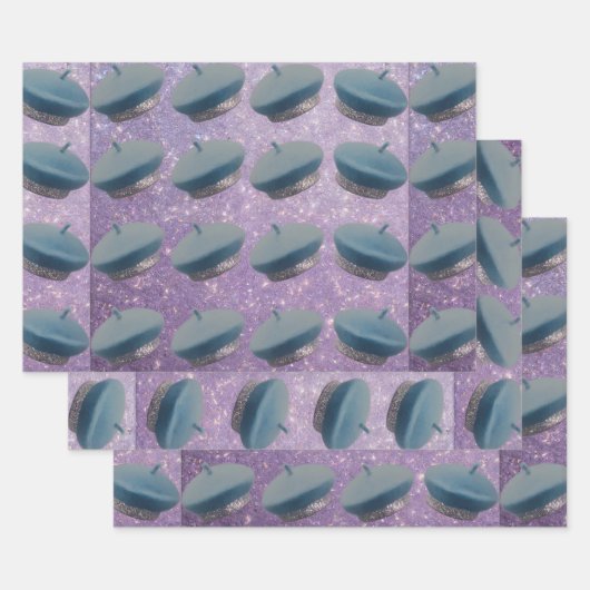 Blauw Zilveren Berets Lavendel Glitter Wrapping Pa Inpakpapier Vel (Set)