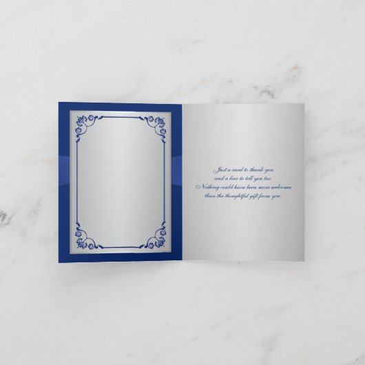 Blauw, Zilveren Bloemen, Hartjes Trouw Trouwkaart Bedankkaart (Binnen)