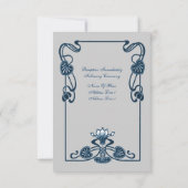 Blauw Zilveren Bloemen Wervelingen Huwelijk RSVP Kaartje (Achterkant)