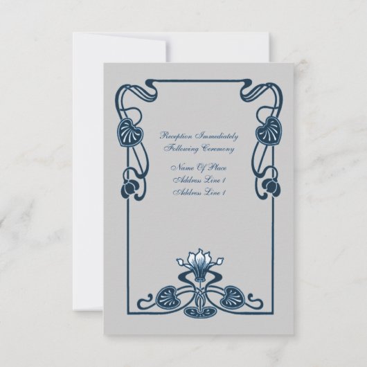 Blauw Zilveren Bloemen Wervelingen Huwelijk RSVP Kaartje (Achterkant)