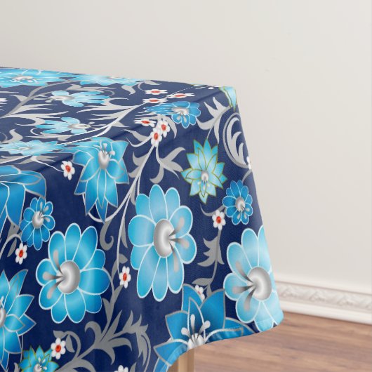 Blauw zilveren bloemetjes in tafellakens tafelkleed (Voorbeeld)