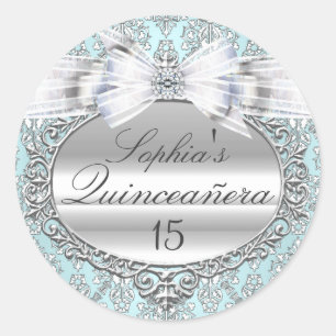 Blauw & Zilveren Boog Quinceanera Sticker