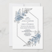 Blauw Zilveren Botanische Huwelijk Kaart (Voorkant)