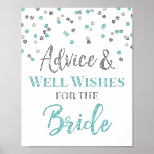 Blauw Zilveren Confetti Advies voor de Bruid Bord Poster (Voorkant)