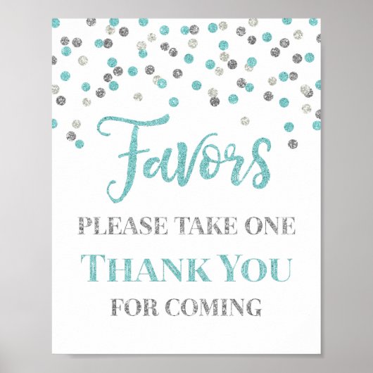 Blauw Zilveren Confetti Favorieten Baby Shower Bor Poster (Voorkant)
