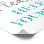 Blauw Zilveren Confetti Help Uzelf Bord Poster (Hoek)