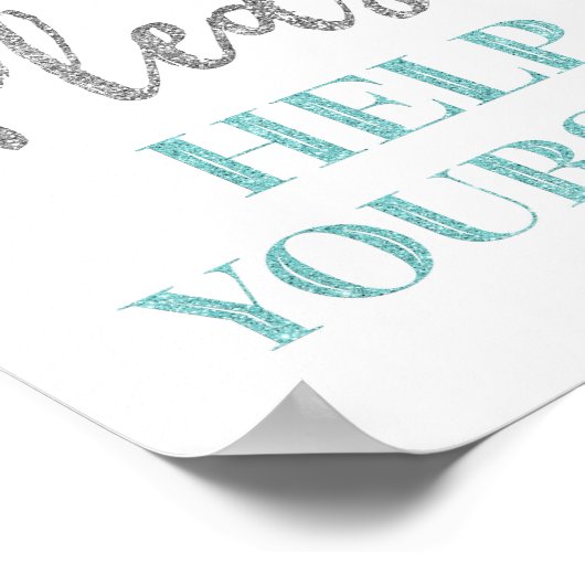 Blauw Zilveren Confetti Help Uzelf Bord Poster (Hoek)