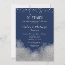 Blauw zilveren confetti jubileum uitnodiging