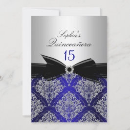 Blauw & Zilveren Damast Quinceanera Aankondigingen