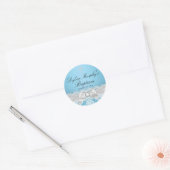 Blauw Zilveren Damast & Strik Doop Sticker (Envelop)