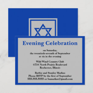 Blauw Zilveren Davidster Avondviering RSVP Kaart