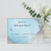 Blauw Zilveren Diamanten Glans Jurk RSVP Kaartje (Staand voorkant)
