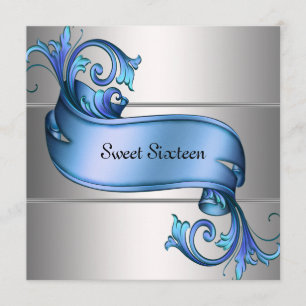 Blauw Zilveren Elegant Sweet Sixteen Feest Kaart